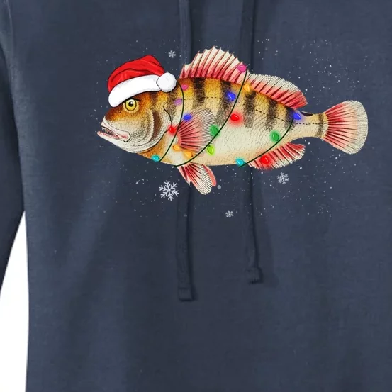 Funny Christmas Fishing Bass With Santa Hat Xmas Fishing Tee Gift Women's Pullover Hoodie