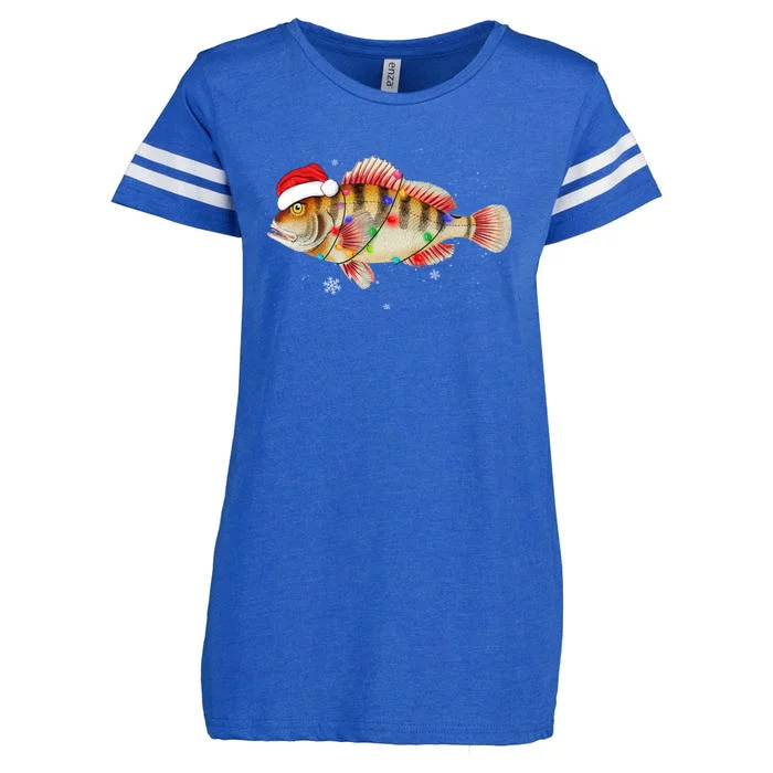 Funny Christmas Fishing Bass With Santa Hat Xmas Fishing Tee Gift Enza Ladies Jersey Football T-Shirt