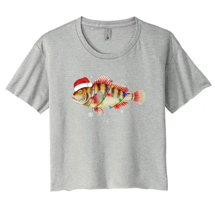 Funny Christmas Fishing Bass With Santa Hat Xmas Fishing Tee Gift Women's Crop Top Tee