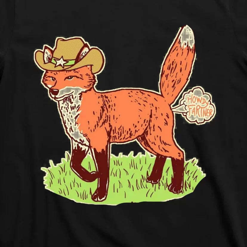 Funny Cartoon Fox As A Farmer Cowboy Wolf T-Shirt