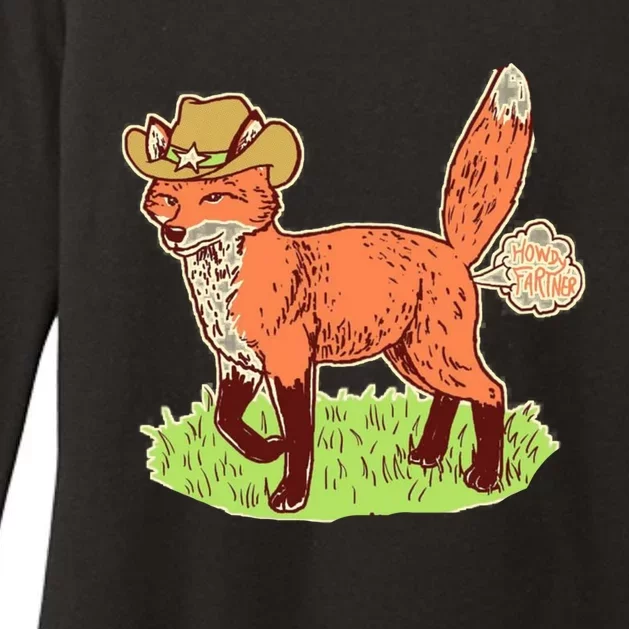 Funny Cartoon Fox As A Farmer Cowboy Wolf Womens CVC Long Sleeve Shirt