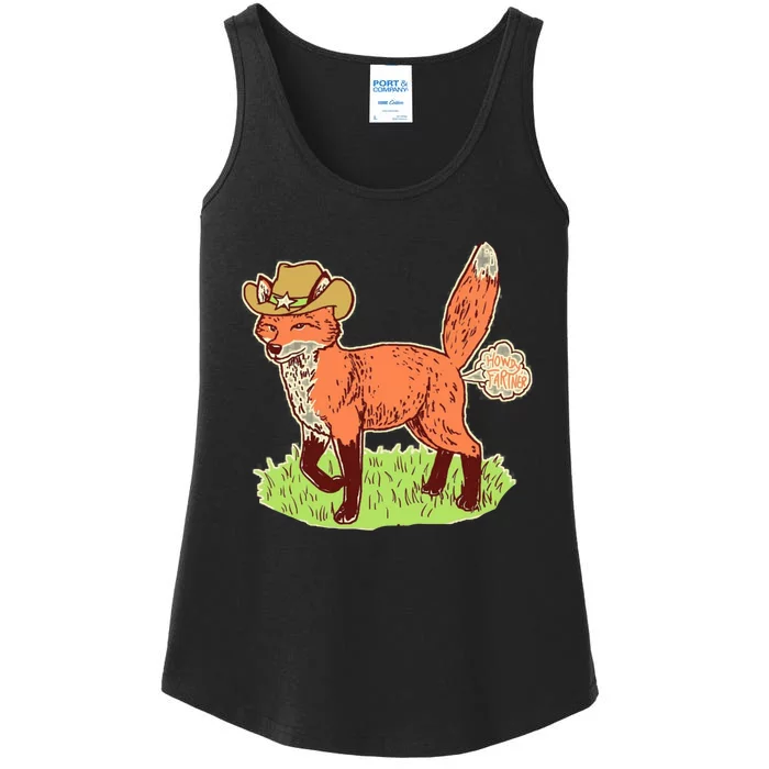 Funny Cartoon Fox As A Farmer Cowboy Wolf Ladies Essential Tank