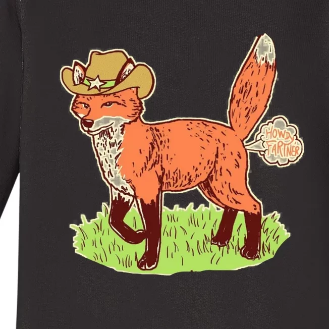 Funny Cartoon Fox As A Farmer Cowboy Wolf Baby Long Sleeve Bodysuit