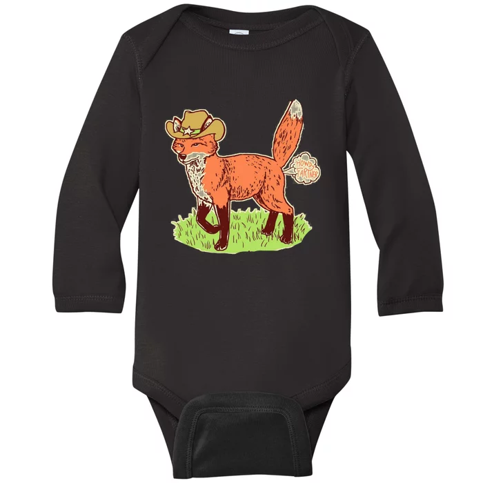 Funny Cartoon Fox As A Farmer Cowboy Wolf Baby Long Sleeve Bodysuit