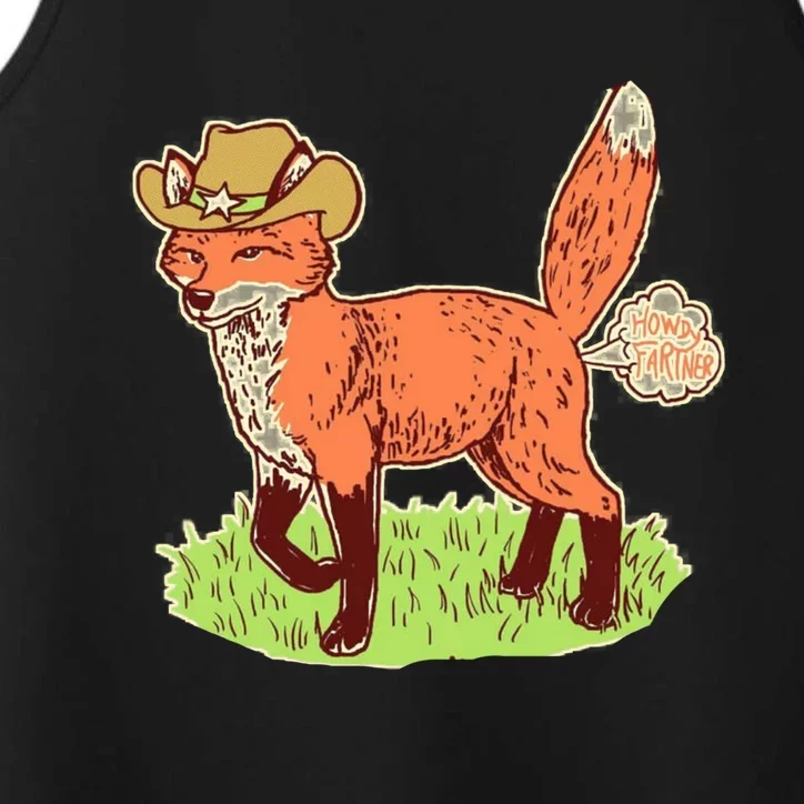 Funny Cartoon Fox As A Farmer Cowboy Wolf Performance Tank