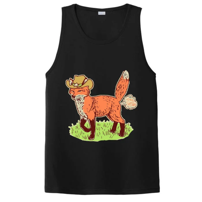 Funny Cartoon Fox As A Farmer Cowboy Wolf Performance Tank