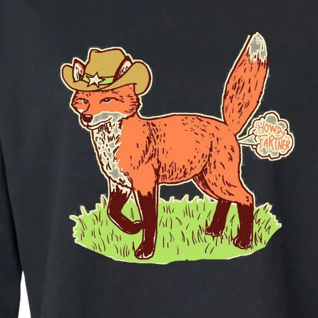 Funny Cartoon Fox As A Farmer Cowboy Wolf Cropped Pullover Crew