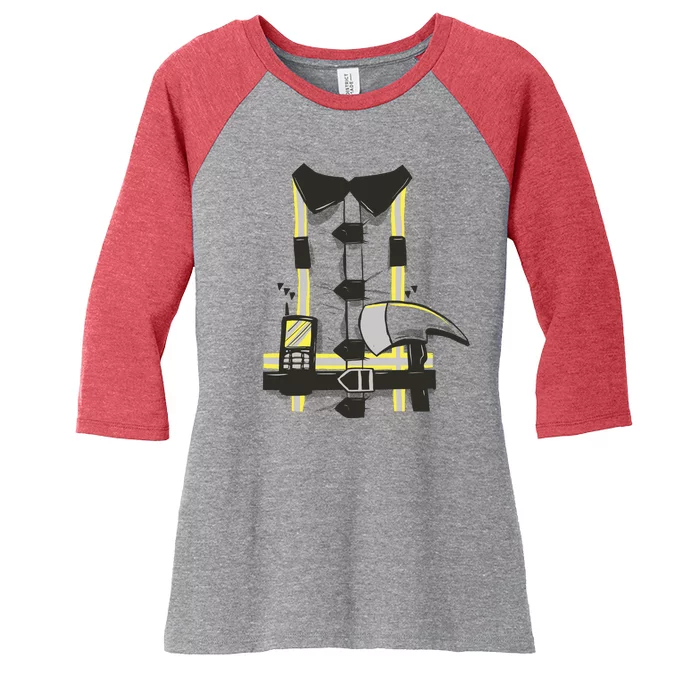 Firefighter Costume Women's Tri-Blend 3/4-Sleeve Raglan Shirt