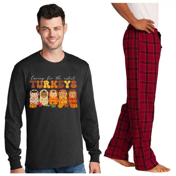 Funny Caring For The Cutest Turkeys Nurse Thanksgiving Women Long Sleeve Pajama Set