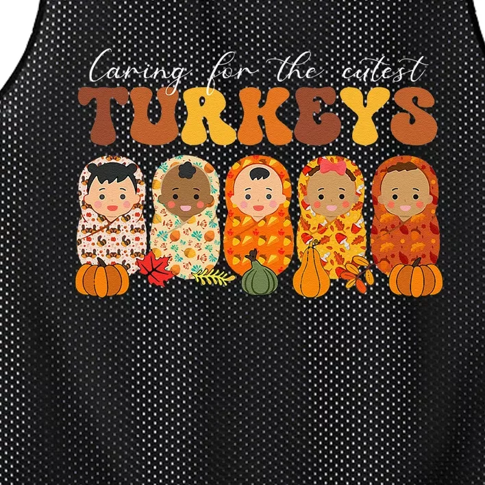 Funny Caring For The Cutest Turkeys Nurse Thanksgiving Women Mesh Reversible Basketball Jersey Tank