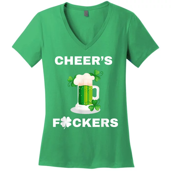 Funny Cheers Fckers St Patricks Day Beer Drinking Women's V-Neck T-Shirt