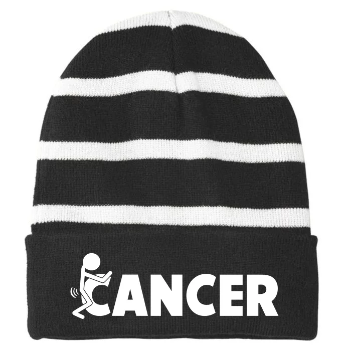 Fuck Cancer | Fuck Off Cancer | Cancer Sucks Funny Striped Beanie with Solid Band