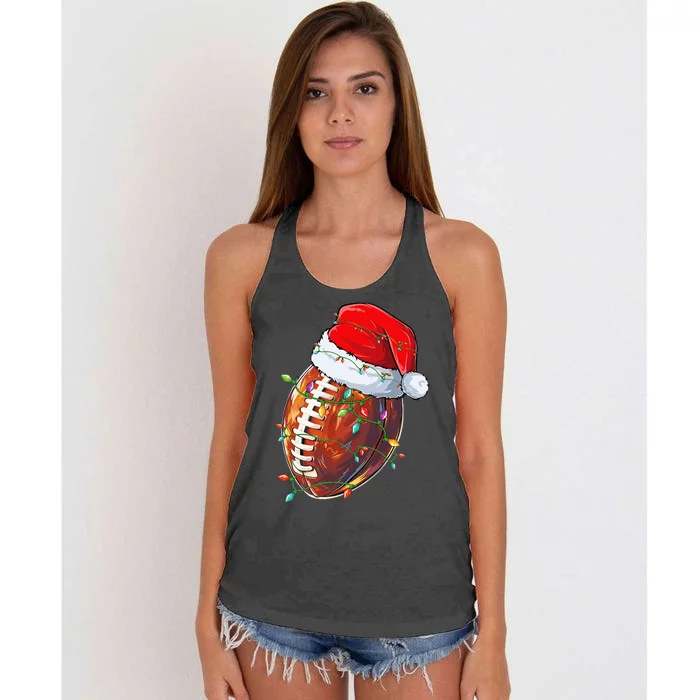 funny Christmas Football Team Santa Sports Women's Knotted Racerback Tank