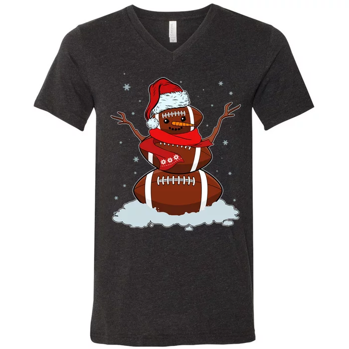 Funny Christmas Football Snowman V-Neck T-Shirt