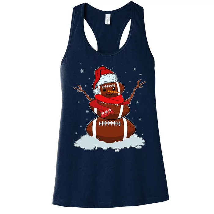 Funny Christmas Football Snowman Women's Racerback Tank