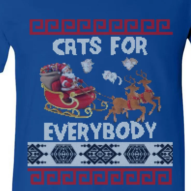 Funny Cats For Everybody Ugly Christmas Sweater Present Cute Gift V-Neck T-Shirt