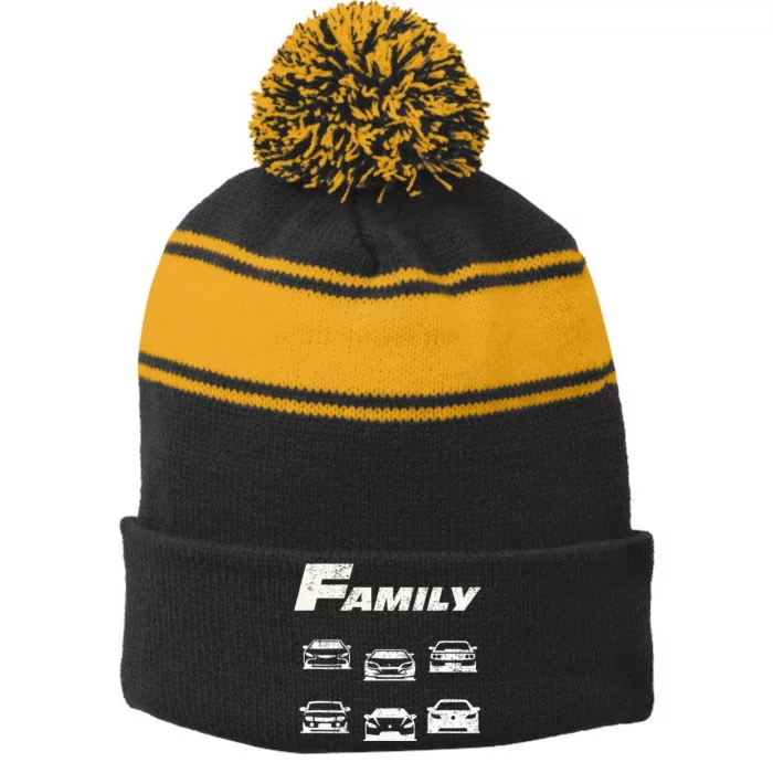 Fast Car Family Funny Stripe Pom Pom Beanie