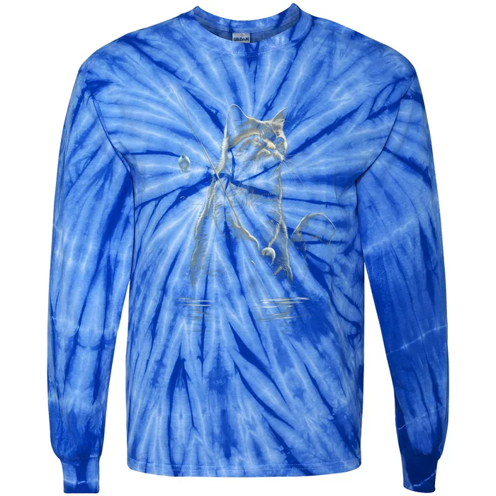 Fishing Cat Funny Cat Lover Fisher Gift Tie-Dye Long Sleeve Shirt