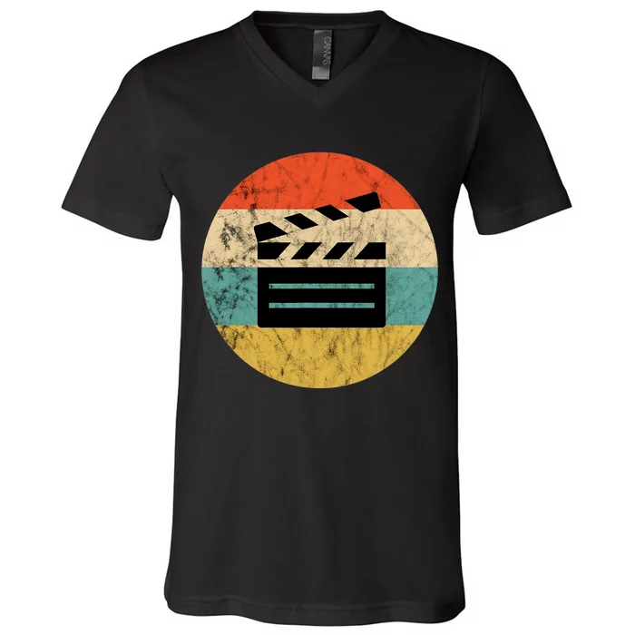 Filmmaker Clapboard Film Director Lover Retro Vintage Sunset V-Neck T-Shirt