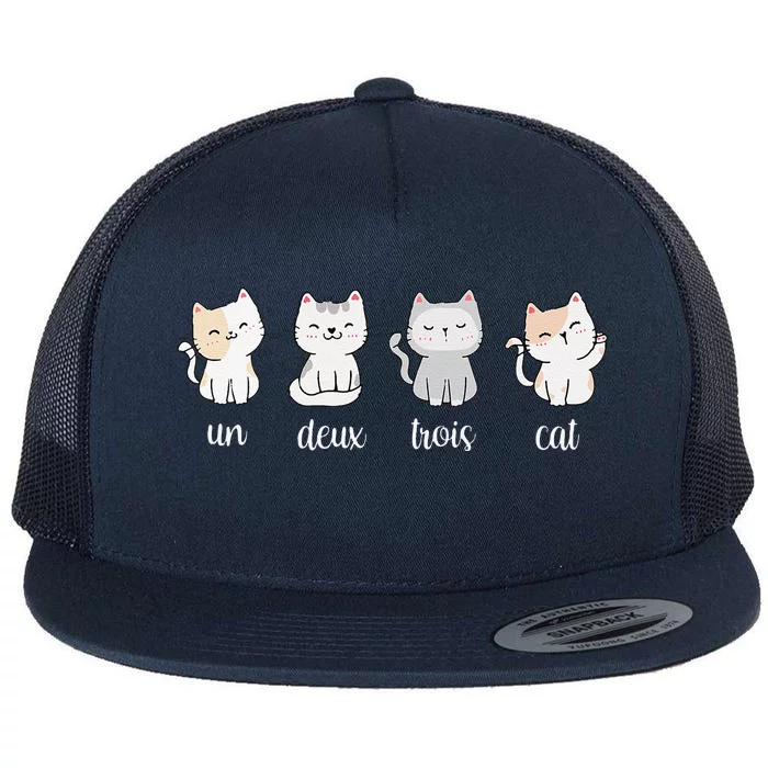 Funny Cute French Un Deux Trois Cat Kitten Lover Flat Bill Trucker Hat