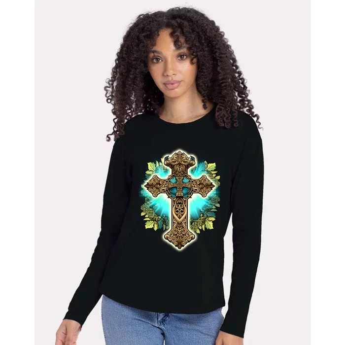 Filigree Cross Womens Cotton Relaxed Long Sleeve T-Shirt