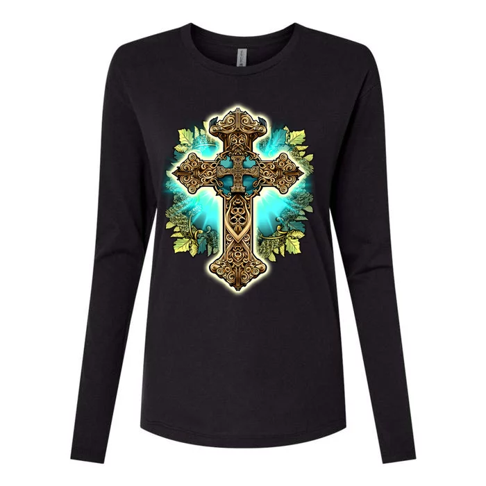 Filigree Cross Womens Cotton Relaxed Long Sleeve T-Shirt