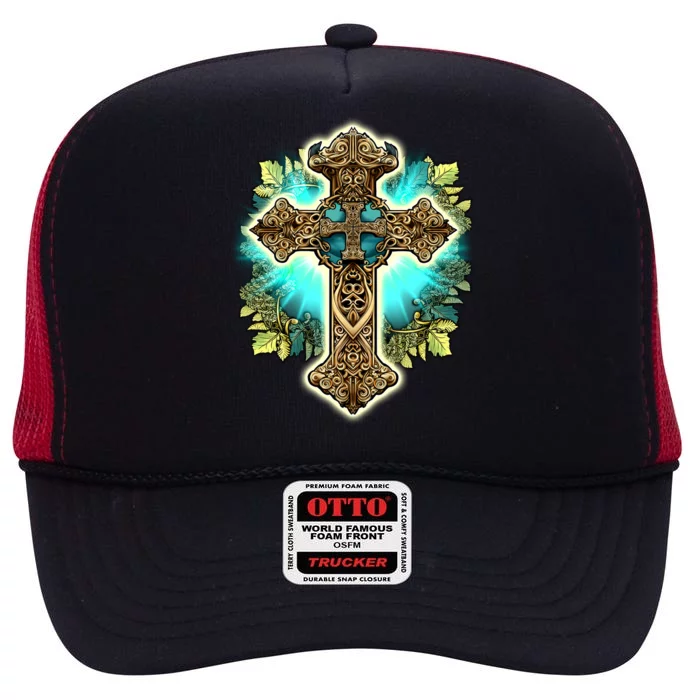 Filigree Cross High Crown Mesh Trucker Hat