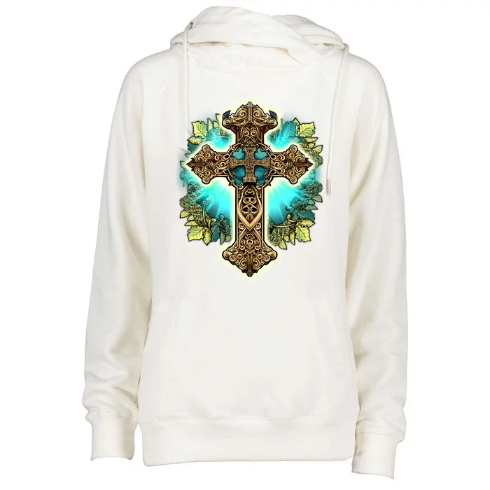 Filigree Cross Womens Funnel Neck Pullover Hood