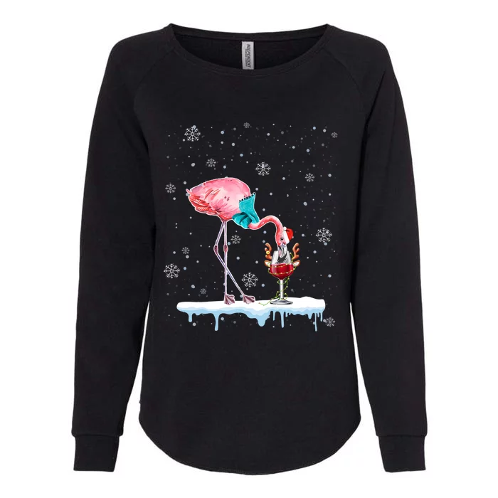 Funny Christmas Flamingo Hat Santa Wine Reindeer Ing Gift Womens California Wash Sweatshirt