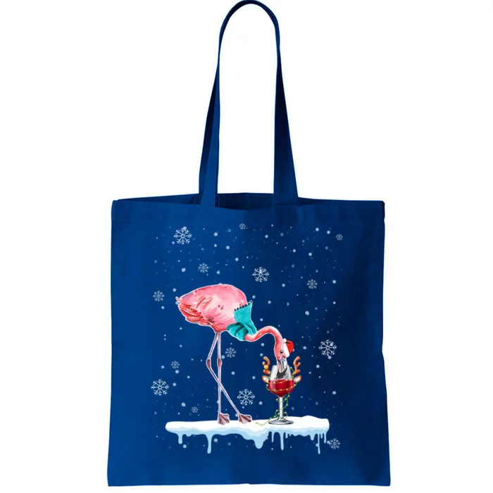 Funny Christmas Flamingo Hat Santa Wine Reindeer Ing Gift Tote Bag