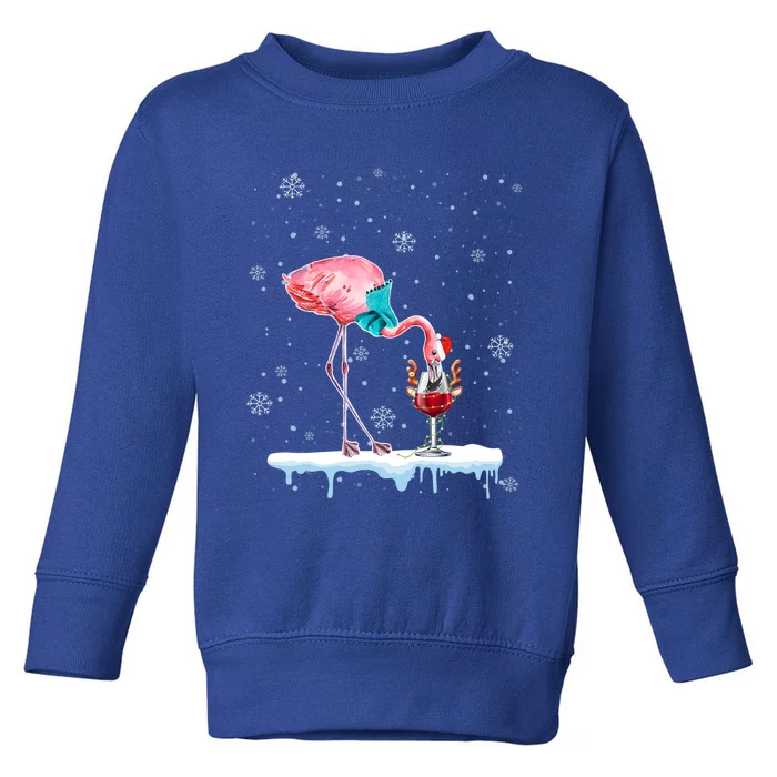 Funny Christmas Flamingo Hat Santa Wine Reindeer Ing Gift Toddler Sweatshirt