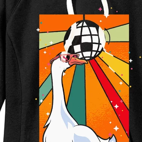 Funny Cool Farm Animal Disco Ball Sunglasses Retro Goose Women's Fleece Hoodie