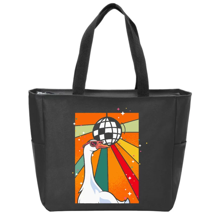 Funny Cool Farm Animal Disco Ball Sunglasses Retro Goose Zip Tote Bag