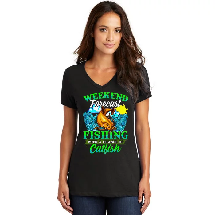 Fishing Catfish Fisherman Dads Birthday Fathers Day Women's V-Neck T-Shirt