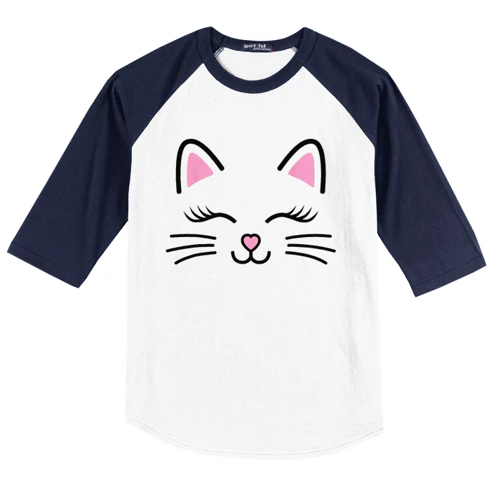 Funny Cat Face Whiskers Print Cosplay Kitty Love Halloween Baseball Sleeve Shirt