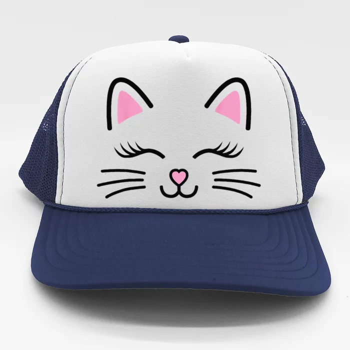 Funny Cat Face Whiskers Print Cosplay Kitty Love Halloween Trucker Hat