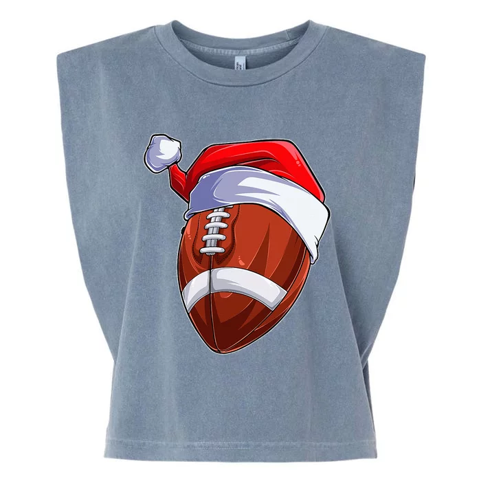 Funny Christmas Football Ball Santa Hat Sport Xmas Garment-Dyed Women's Muscle Tee