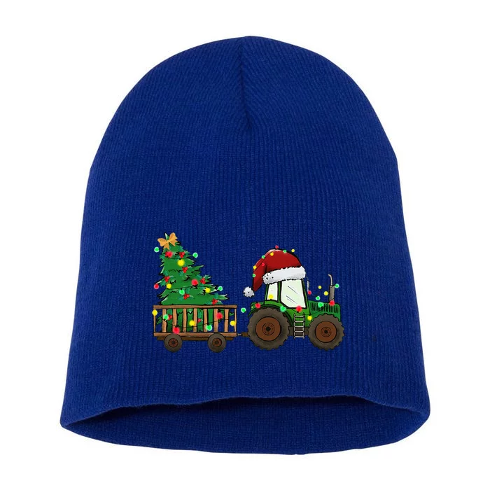 Farmer Christmas Funny Farming Tractor Christmas Tree Short Acrylic Beanie