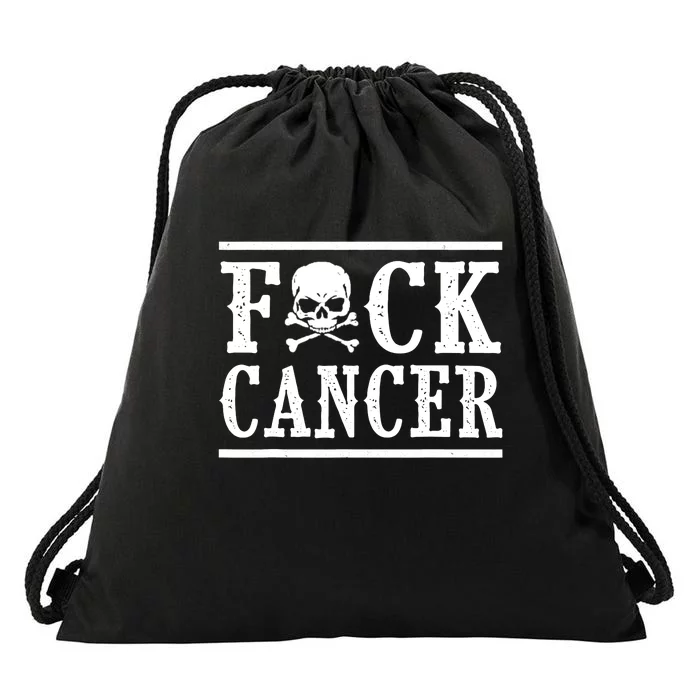 Fuck Cancer Funny Skull And Crossbones Skeleton Breast Cancer Drawstring Bag