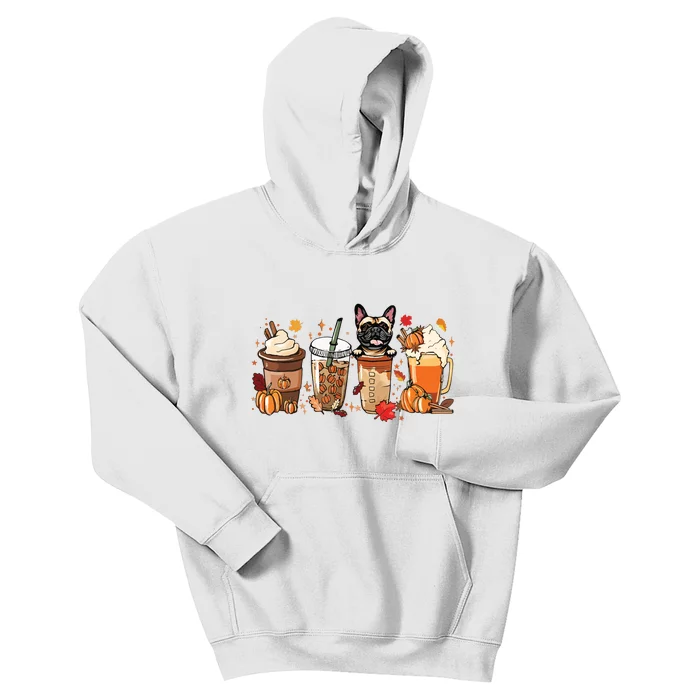 Fall Coffee French Bulldog Halloween Outfit For Fall Season Kids Hoodie