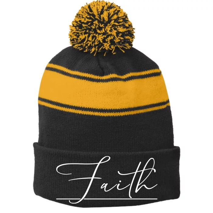 Faith Christian Stripe Pom Pom Beanie