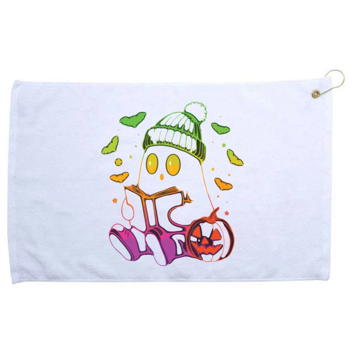 Funny Cute Ghost Book Reading Halloween Glow Teacher Grommeted Golf Towel