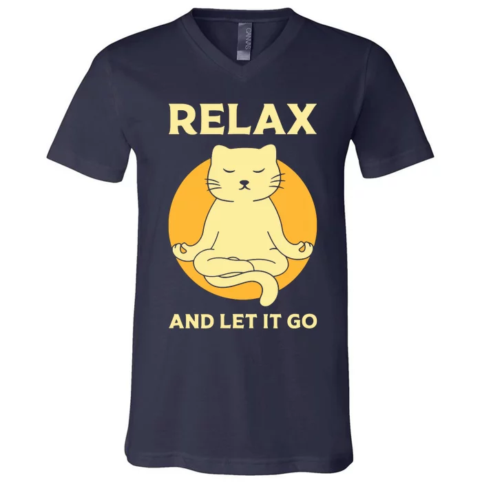 Funny Cat Graphic Yoga Zen Meditation V-Neck T-Shirt