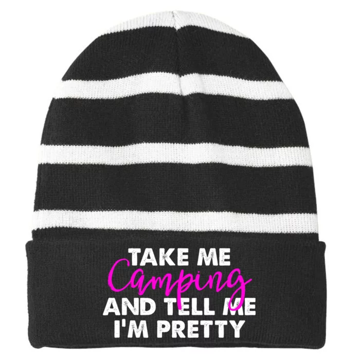 Funny Camping Gift Women Sarcastic Pink Hiking Gift Striped Beanie with Solid Band