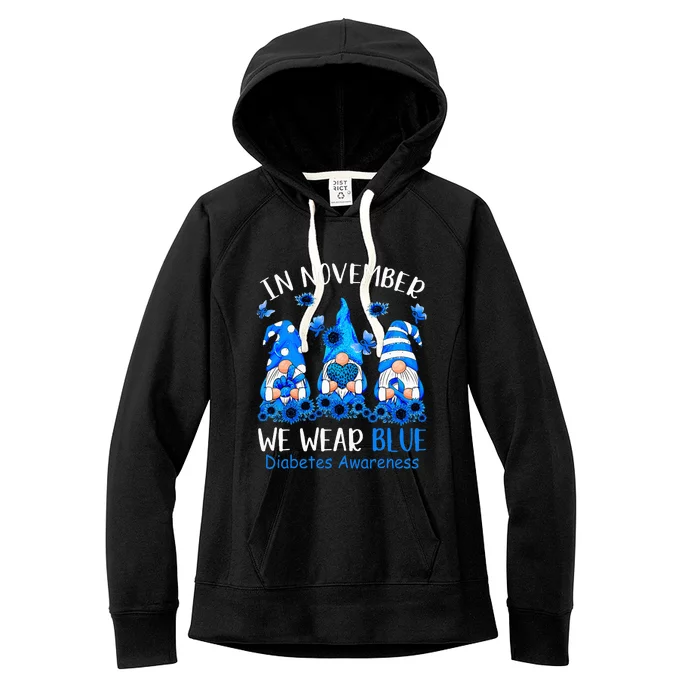 Funny cute Gnomes wear blue for Type1 Diabetes Awareness Women's Fleece Hoodie