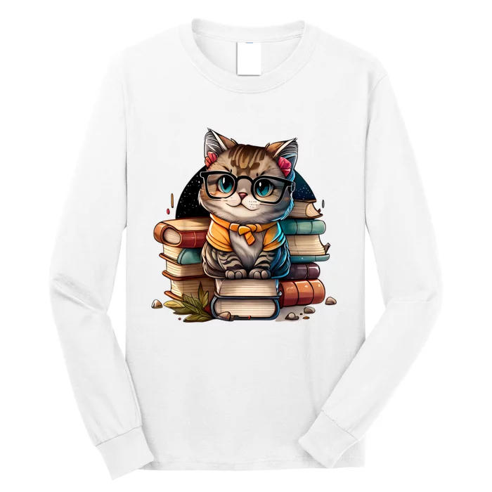 Funny Cat Gift For Kitten Lovers Cute Cat Librarian Book Long Sleeve Shirt