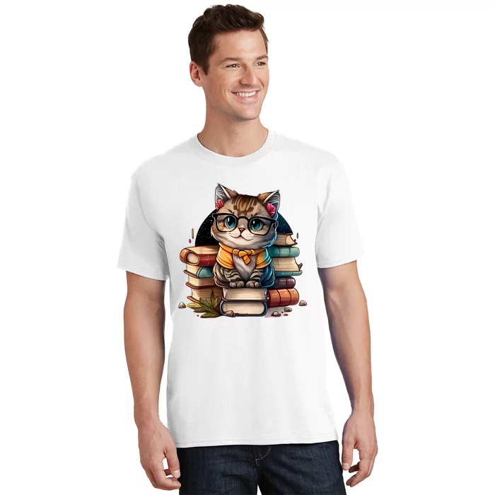 Funny Cat Gift For Kitten Lovers Cute Cat Librarian Book T-Shirt