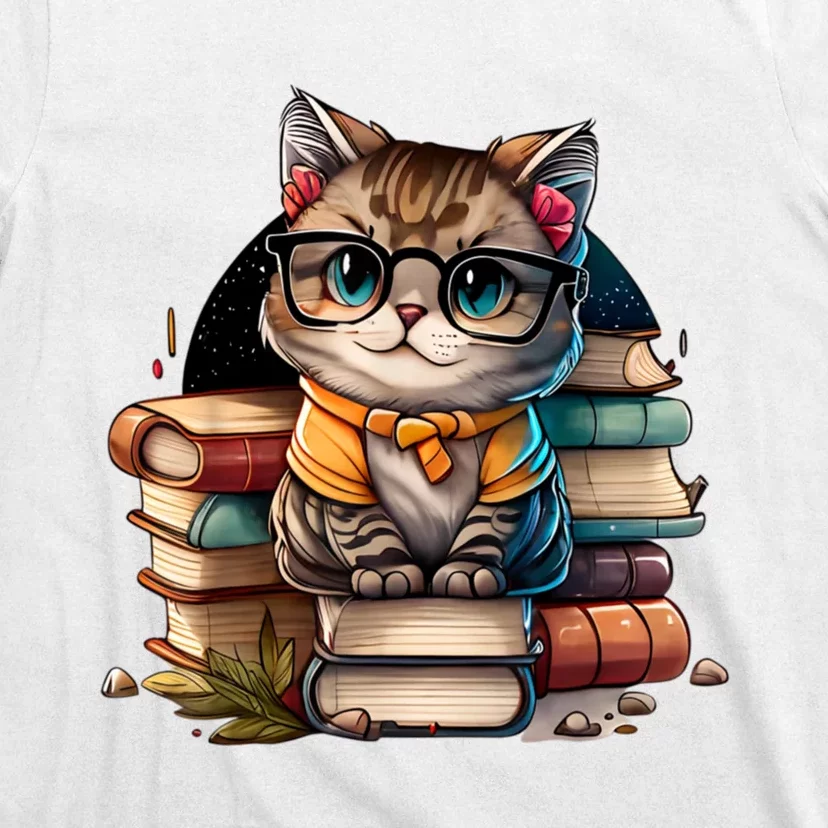 Funny Cat Gift For Kitten Lovers Cute Cat Librarian Book T-Shirt