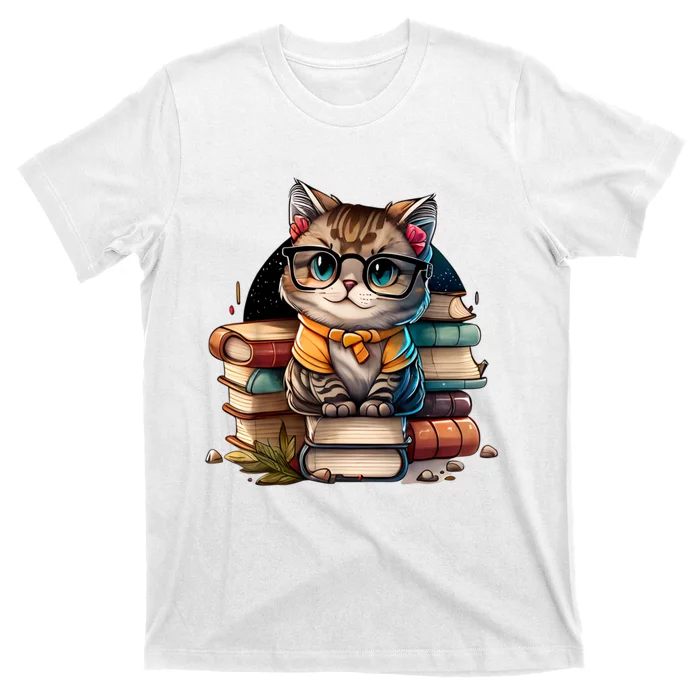 Funny Cat Gift For Kitten Lovers Cute Cat Librarian Book T-Shirt