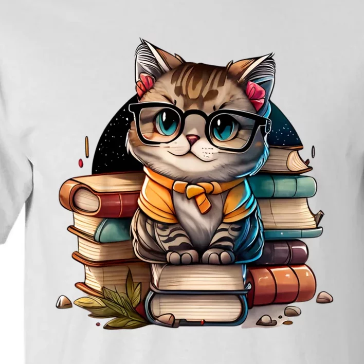 Funny Cat Gift For Kitten Lovers Cute Cat Librarian Book Tall T-Shirt